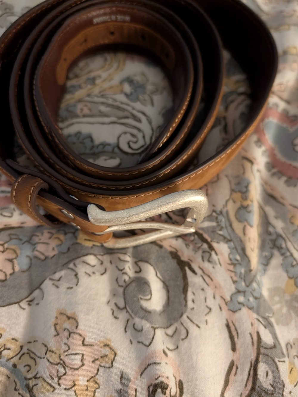 Men's Tan Leather Belt with Brushed Silver Buckle By Nocona 56